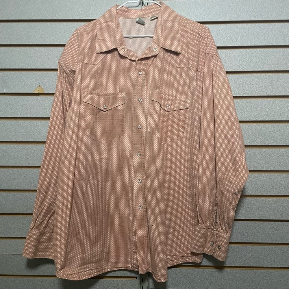 Walls‎ XL Men’s Long Sleeve Pearl Snap Western Work Shirt Orange White